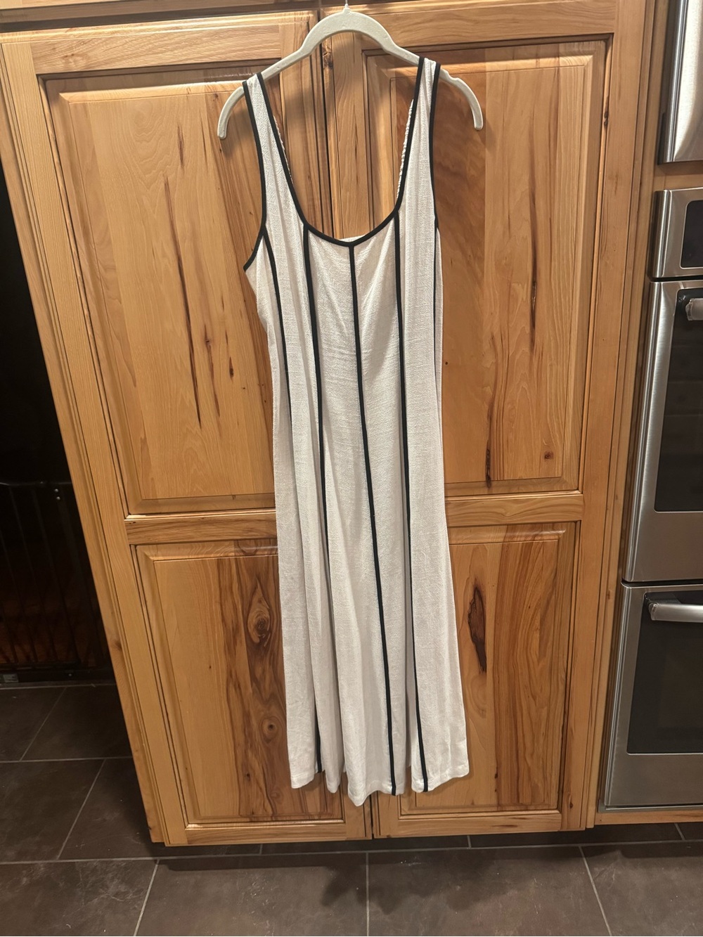ILLA ILLA Beige Midi Dress with Black Piping